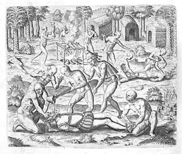 Massacre of Christian missionaries near Cumana, Venezuela Oil Painting by Theodore de Bry