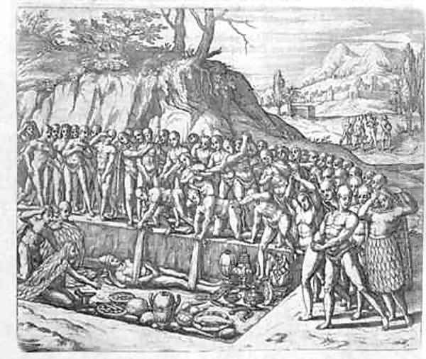 Method of burial of Peruvian kings and nobility from Girolamo Benzoni's account of the conquest of Peru Oil Painting by Theodore de Bry