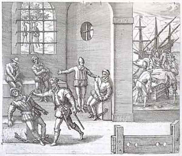 Spanish traitors in Panama executed while gold stolen from the Incas is loaded onto ships bound for Spain Oil Painting by Theodore de Bry