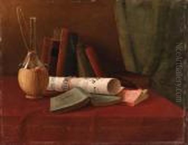 Still Life With Carafe And Books Oil Painting by Nicholas Alden Brooks