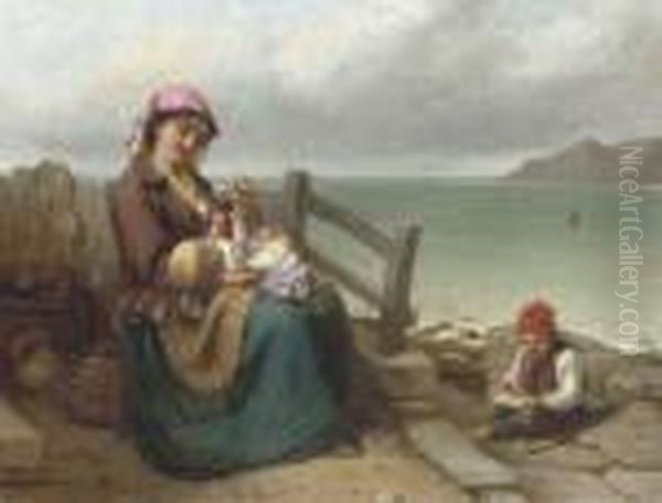 Mother And Child By The Seaside Oil Painting by Thomas Brooks