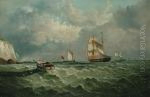 Shipping Off The South Coast Oil Painting by William Broome Of Ramsgate