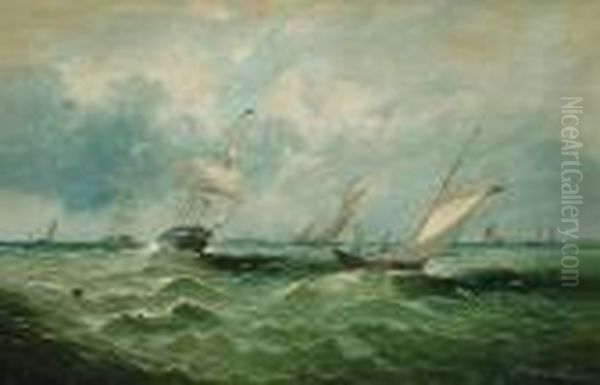 Shipping In A Swell Of The Coast Oil Painting by William Broome Of Ramsgate