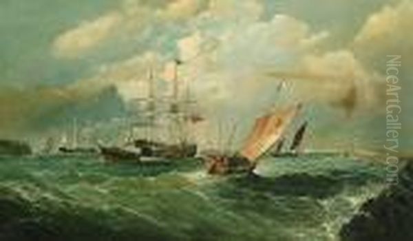 A Tug Towing A Ship Into A Harbour Oil Painting by William Broome Of Ramsgate