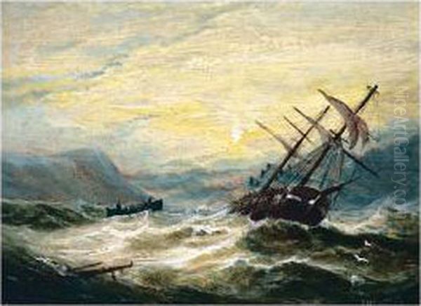 Wreck Of A Brig Off The Yorkshire Coast Oil Painting by William Broome Of Ramsgate