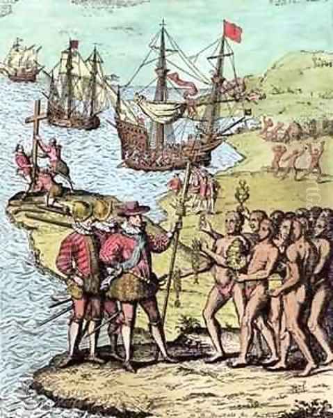 Columbus at Hispaniola Oil Painting by Theodore de Bry