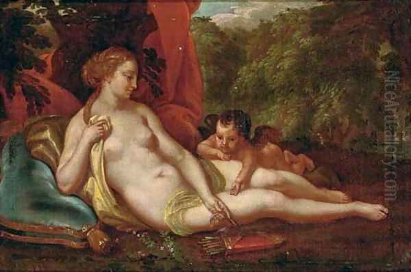 Venus and Cupid in a landscape Oil Painting by Antonio Bellucci