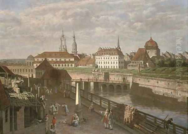 Figures by the river Elbe, Dresden Oil Painting by Bernardo Bellotto