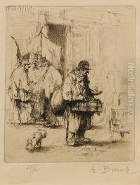 The Peddler And His Dog Oil Painting by Auguste Brouet