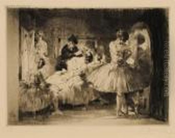 Scenes From The Ballet: In The Dressing Room Oil Painting by Auguste Brouet