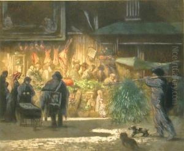 Marchand De Gai Oil Painting by Auguste Brouet