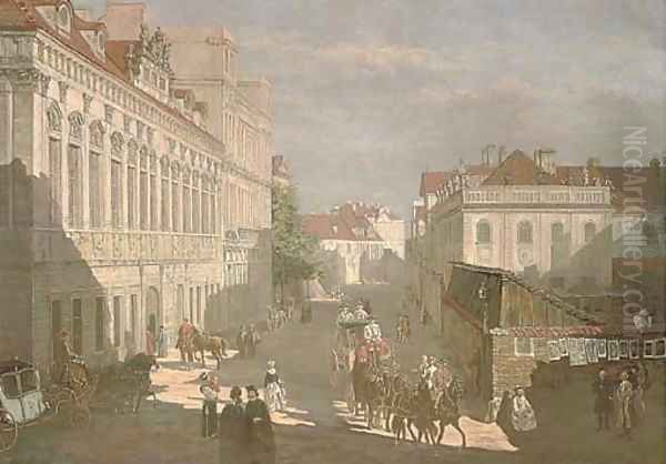 Figures in a continental street Oil Painting by Bernardo Bellotto