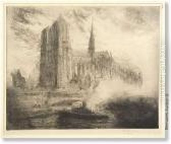 Notre-dame, Effet Brouillard Oil Painting by Auguste Brouet