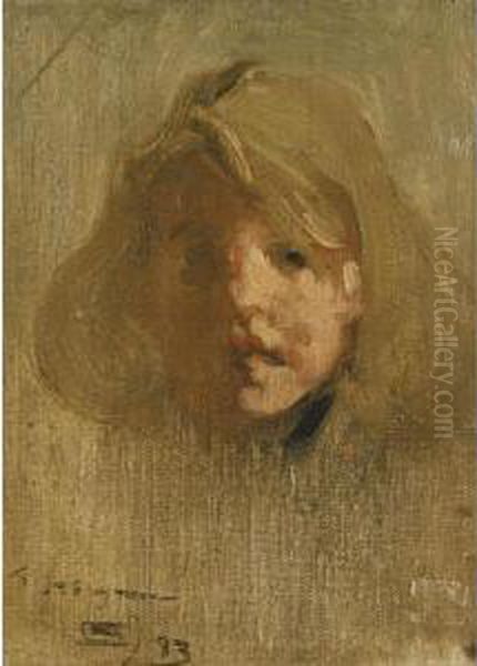 Portrait Of A Young Girl Oil Painting by Robert Brough