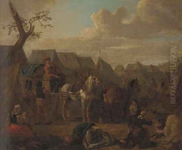 A military encampment Oil Painting by Pieter van Bloemen