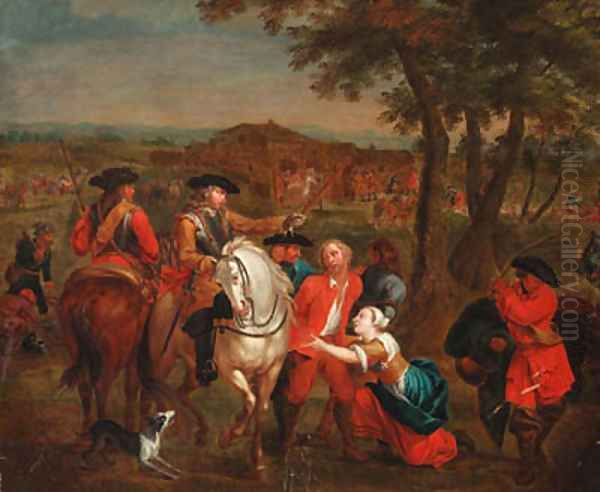 Cavalrymen with a prisoner Oil Painting by Pieter van Bloemen