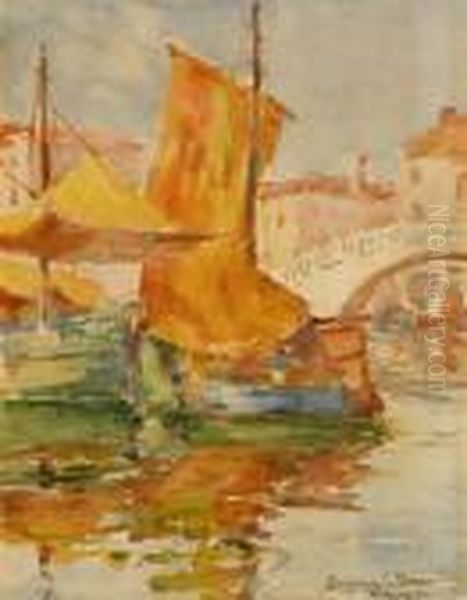 A Venetian Canal Oil Painting by Benjamin Chambers Brown