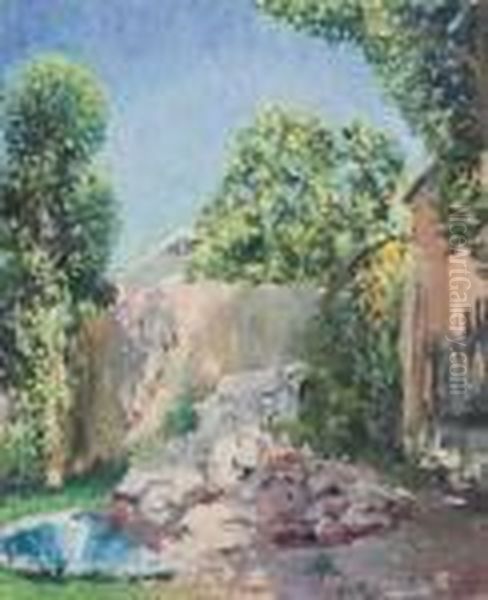 View Of A Garden Oil Painting by Benjamin Chambers Brown