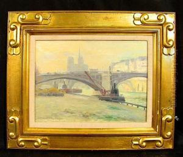 Bridge Scene, Paris Oil Painting by Benjamin Chambers Brown