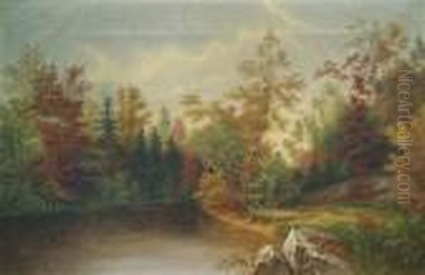 Wooded Scene With Brook Oil Painting by George Loring Brown