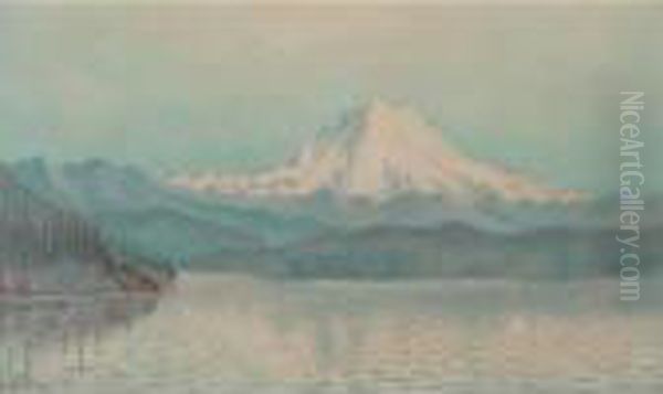 Mount Tacoma, Washington, View From Puget Sound, Mid Summer Effect Oil Painting by Grafton Tyler Brown