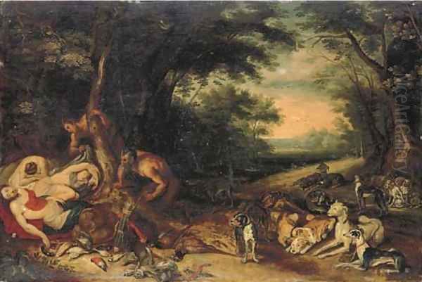 Diana and her nymphs sleeping with satyrs approaching Oil Painting by Jan Brueghel the Younger