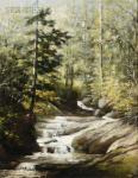 Woodland Waterfall Oil Painting by Harrison Bird Brown