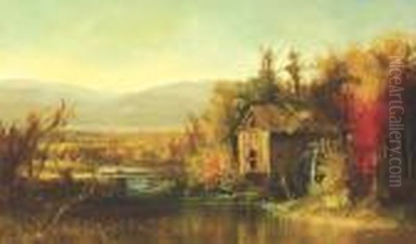 Mill On The Saco River In An Extensive White Mountain Landscape Oil Painting by Harrison Bird Brown