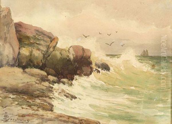 Rocky Coast Oil Painting by Harrison Bird Brown