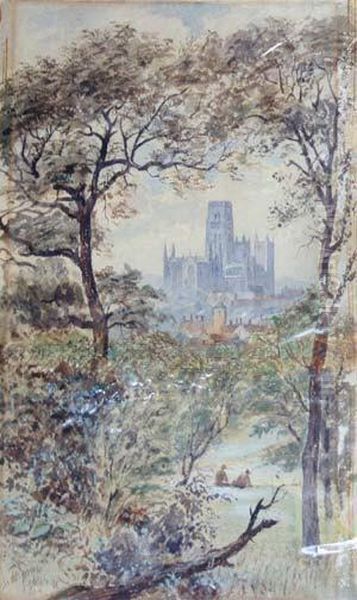 Durham Cathedral From The Far Side Of The Wear Oil Painting by James Brown