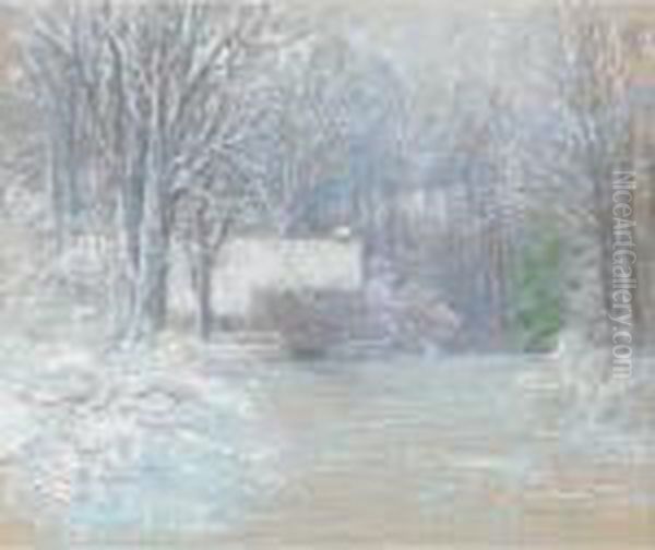 House In The Woods, Winter Oil Painting by John Appleton Brown