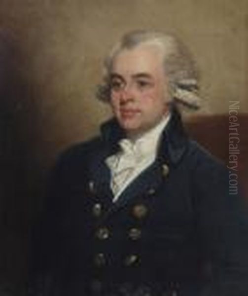 Portrait Of A Gentleman, Half-length, In A Dark Blue Coat And Cravat Oil Painting by Mather Brown