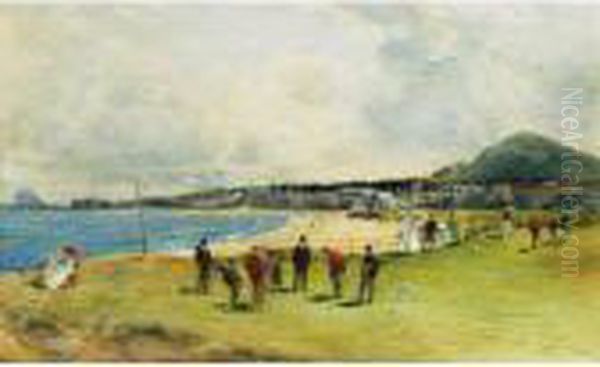 Playing The First Hole At Point Garry, North Berwick Oil Painting by Michael Brown