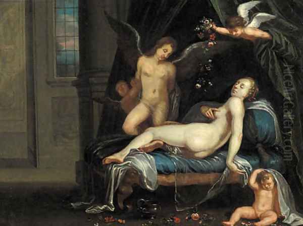 Cupid and Psyche Oil Painting by Abraham Bloemaert