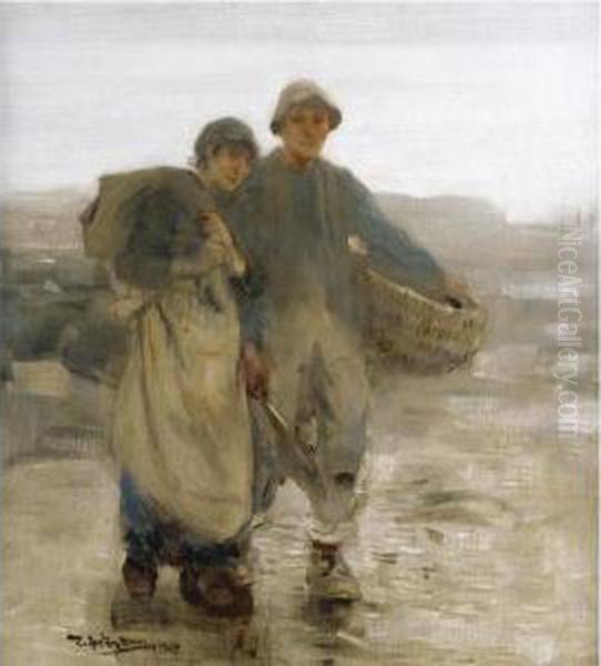 Bait Gatherers Returning Oil Painting by Thomas Austen Brown