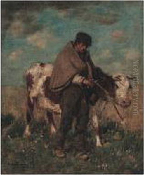 Herding The Cow Oil Painting by Thomas Austen Brown