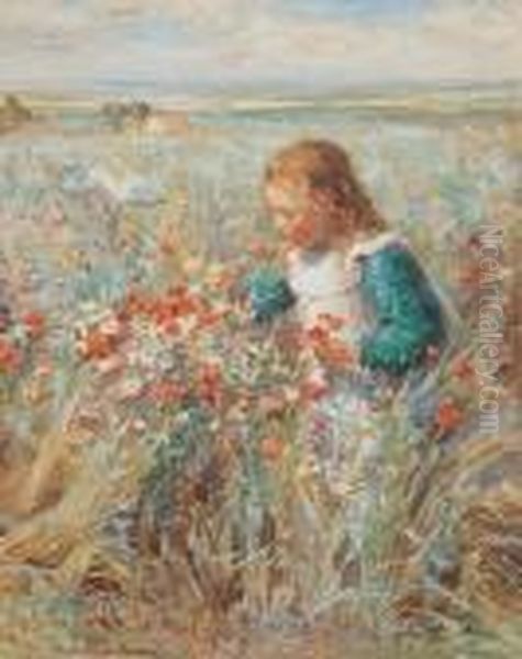 Picking Wild Flowers Oil Painting by William Mason Brown