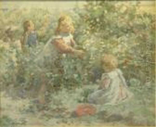 Gathering Wild Flowers Oil Painting by William Mason Brown