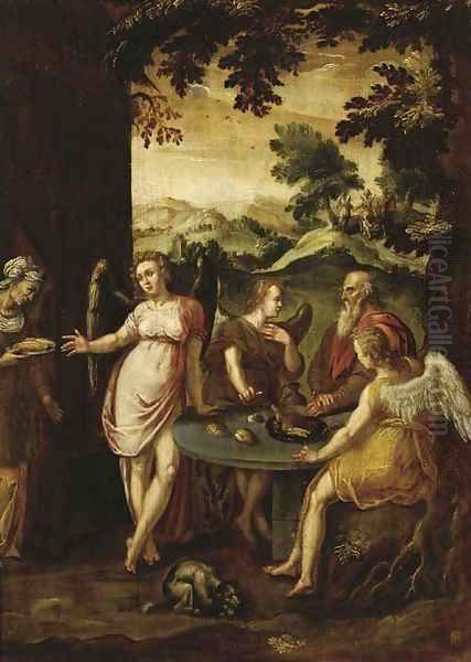 Abraham and the Three Angels Oil Painting by Abraham Bloemaert