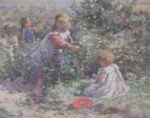 Gathering Wild Flowers Oil Painting by William Mason Brown