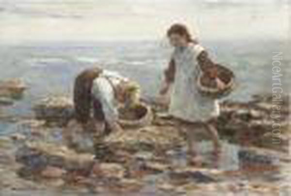 Mussel Gatherers Oil Painting by William Mason Brown