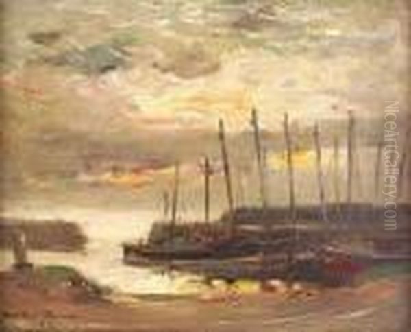 Cockenzie Harbour Oil Painting by William Mason Brown