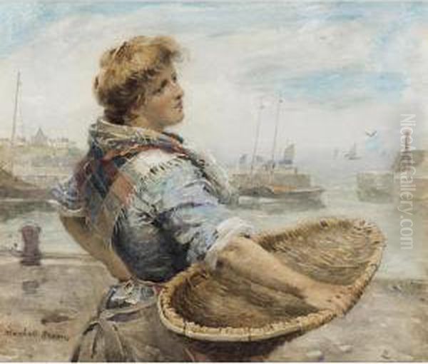 A North Country Fisher Girl Oil Painting by William Mason Brown