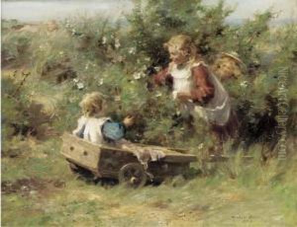 Among Wild Roses Oil Painting by William Mason Brown