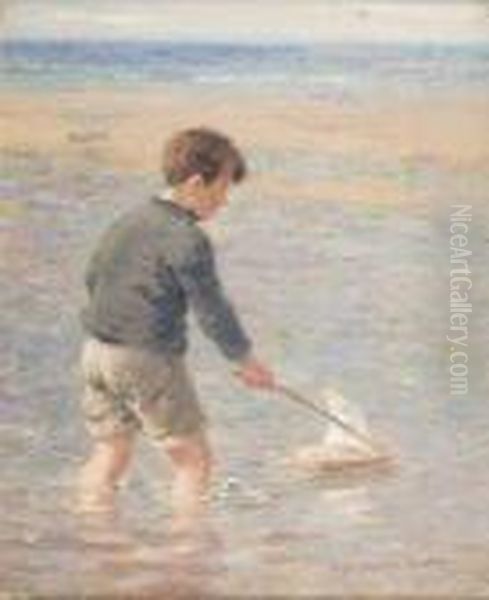 Sailing The Toy-boat Oil Painting by William Mason Brown