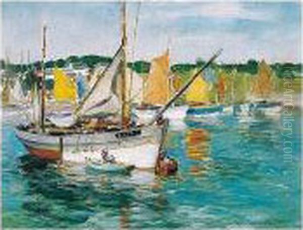 Concarneau Boats Oil Painting by William Mason Brown