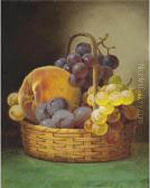 Still Life With Grapes And A Peach In A Basket Oil Painting by William Mason Brown