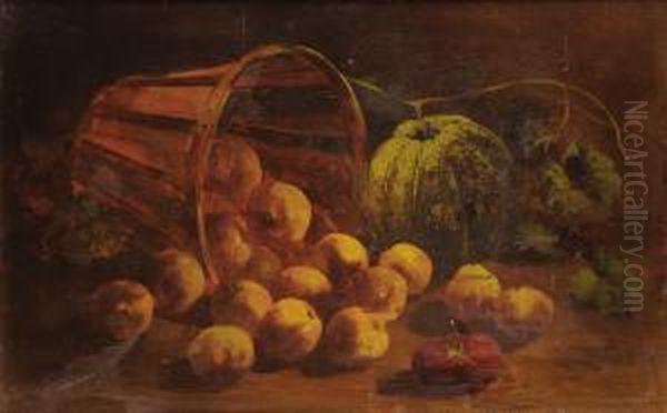 Still Life With Peaches, Cantaloupe, And Tomato Oil Painting by William Mason Brown