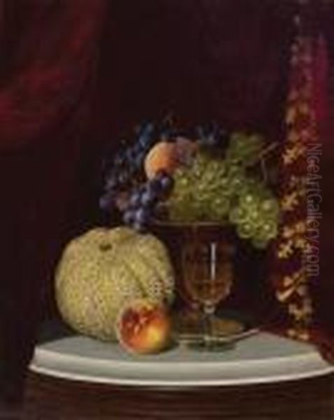 Fruit And Wine Glass On A Table Top Oil Painting by William Mason Brown