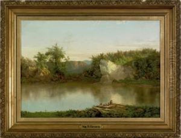 Oil On Landscape With Figures Oil Painting by William Mason Brown